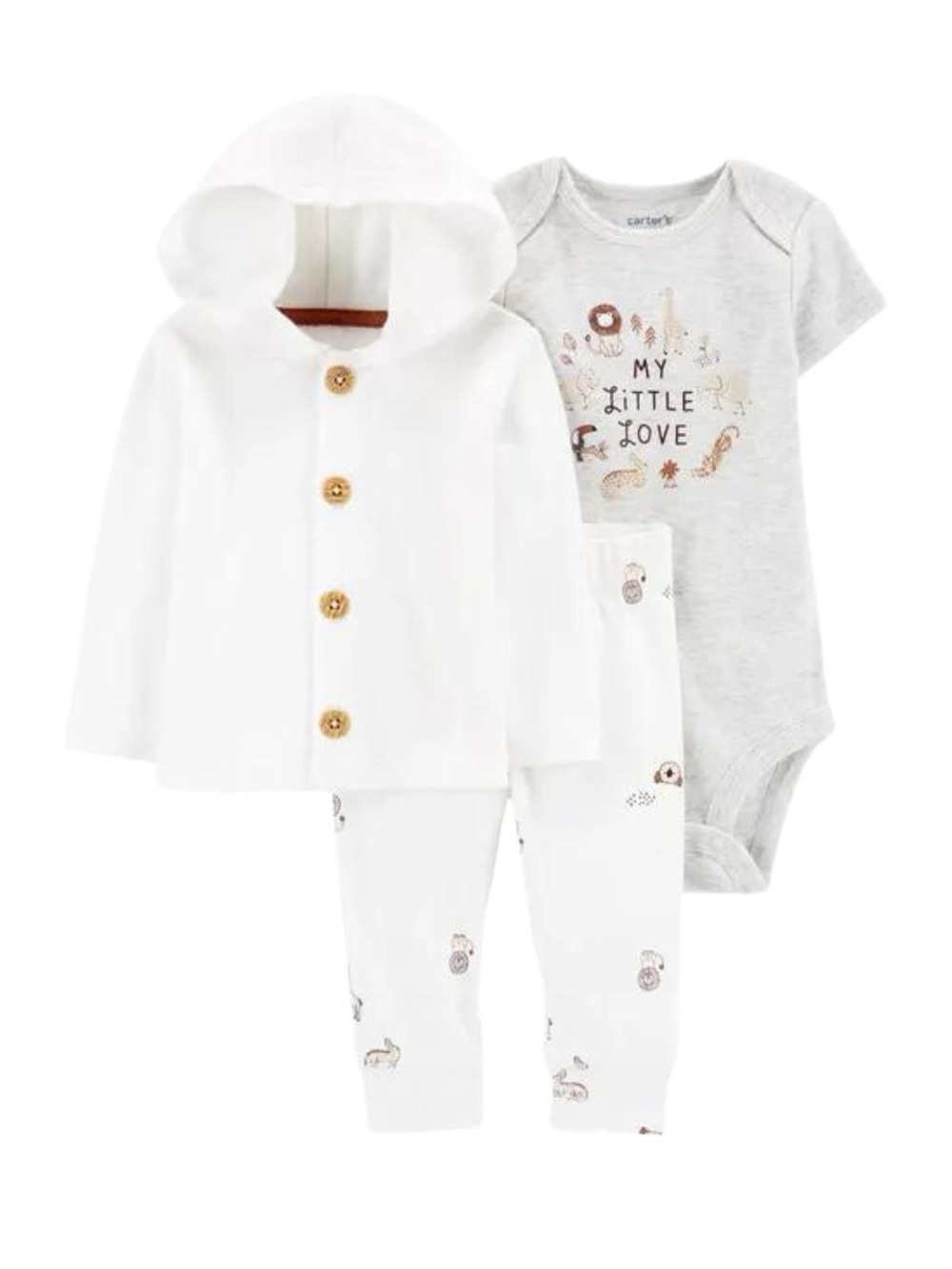 Carter's White & Heather Gray 3-Piece Baby Outfit Zoo Animals